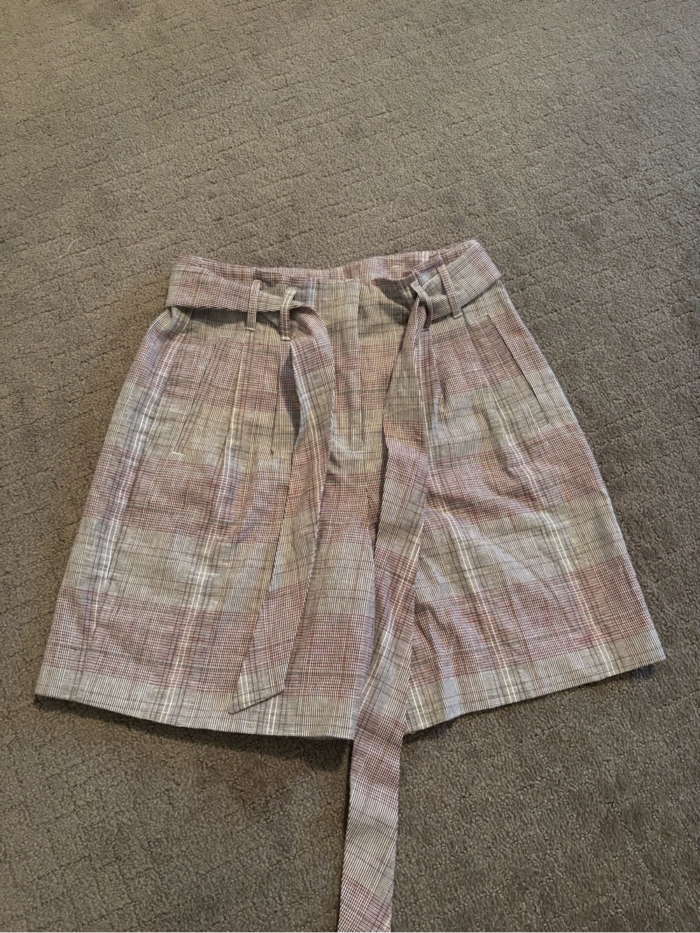 RW&CO. Pink and Gray Plaid A-Line Shorts with Tie Belt